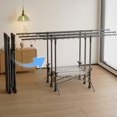 Carbon steel aluminum alloy three-pole heavy-duty clothes drying rack with net